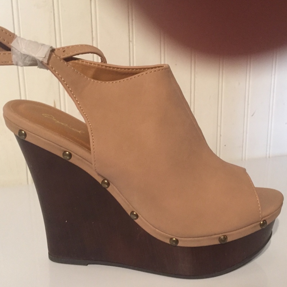 Faux suede tie wedges.
